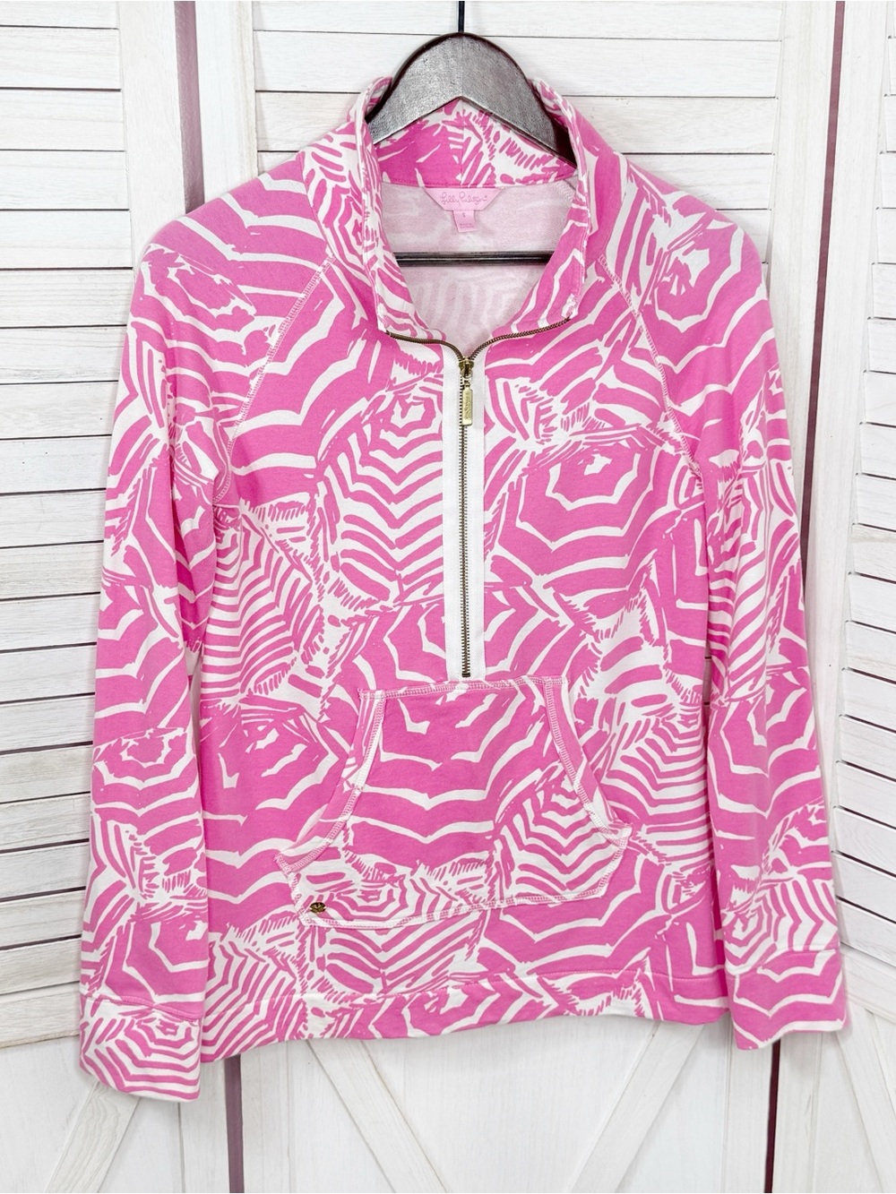 Lilly Pulitzer Skipper Half Zip Pullover Top Pink Umbrella Small Athletic - Picture 7 of 12